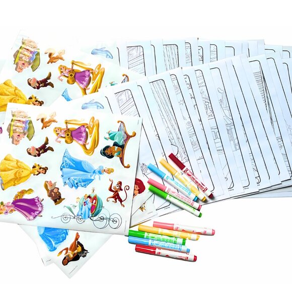 2 Disney Princess Coloring Pages w/ Stickers, Markers, Christmas Gift for Girls - Picture 5 of 5